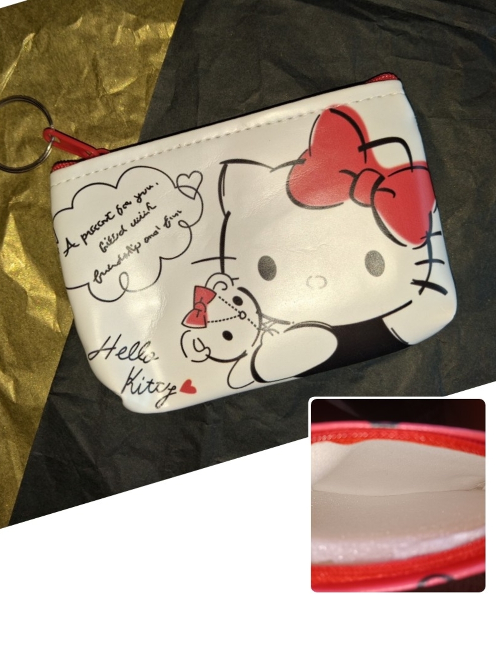Hello Kitty White and Red Coin Pouch with Key Ring